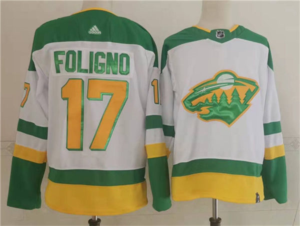 Mens Minnesota Wild #17 Marcus Foligno Adidas White 2021 NHL Reverse Retro Jersey Stitched