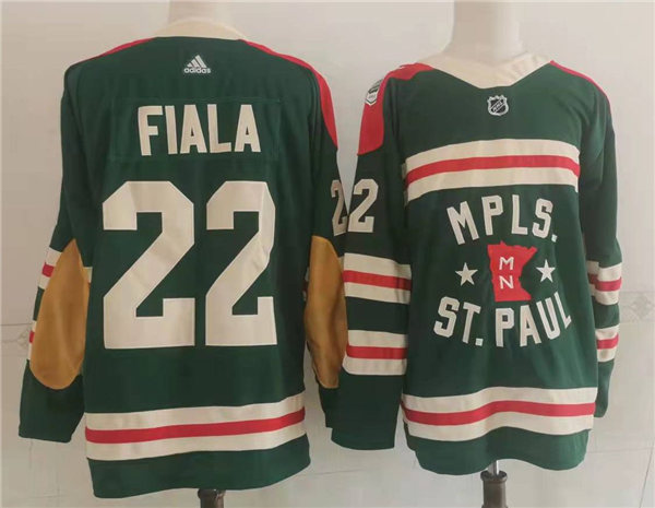 Mens Minnesota Wild #22 Kevin Fiala Adidas Green 2022 Winter Classic State of Hockey Jersey Stitched