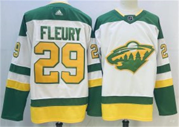 Mens Minnesota Wild #29 Marc-Andre Fleury Adidas 2021 White Reverse Retro Jersey Stitched