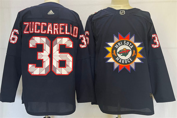 Mens Minnesota Wild #36 Mats Zuccarello Navy 2021-22 Native American Heritage Day Jersey Stitched