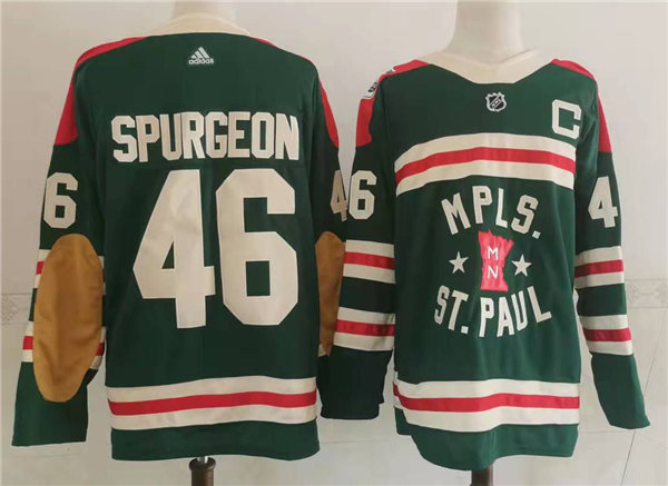 Mens Minnesota Wild #46 Jared Spurgeon Adidas Green 2022 Winter Classic State of Hockey Jersey Stitched