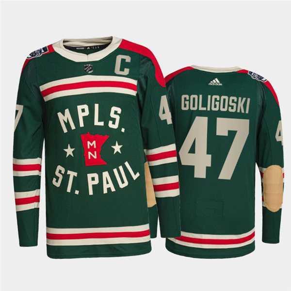 Mens Minnesota Wild #47 Alex Goligoski Adidas Green 2022 Winter Classic State of Hockey Jersey Stitched