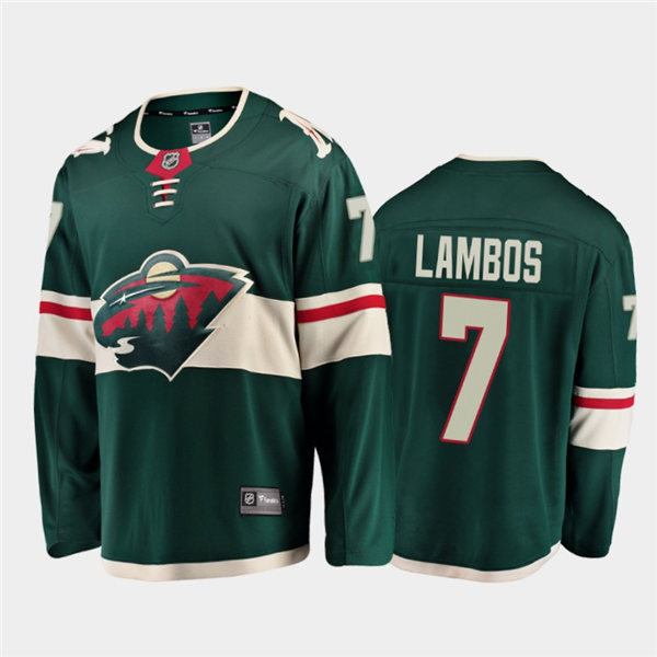Mens Minnesota Wild #7 Carson Lambos Adidas Home Green Jersey Stitched