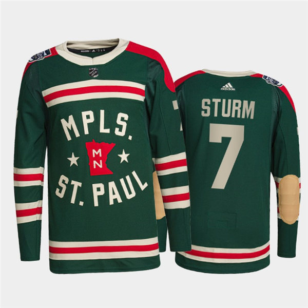 Mens Minnesota Wild #7 Nico Sturm Adidas Green 2022 Winter Classic State of Hockey Jersey Stitched