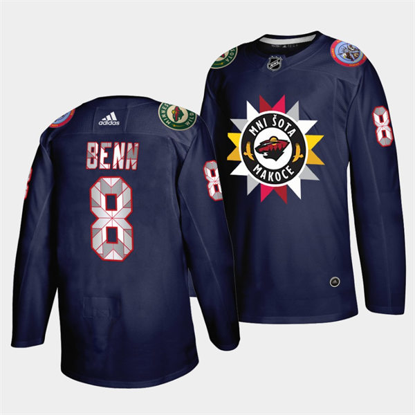 Mens Minnesota Wild #8 Jordie Benn Navy 2021-22 Native American Heritage Day Jersey Stitched