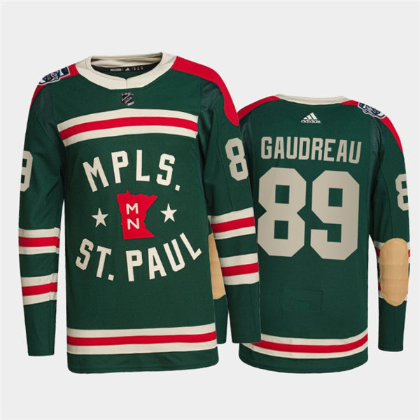 Mens Minnesota Wild #89 Frederick Gaudreau Adidas Green 2022 Winter Classic State of Hockey Jersey Stitched