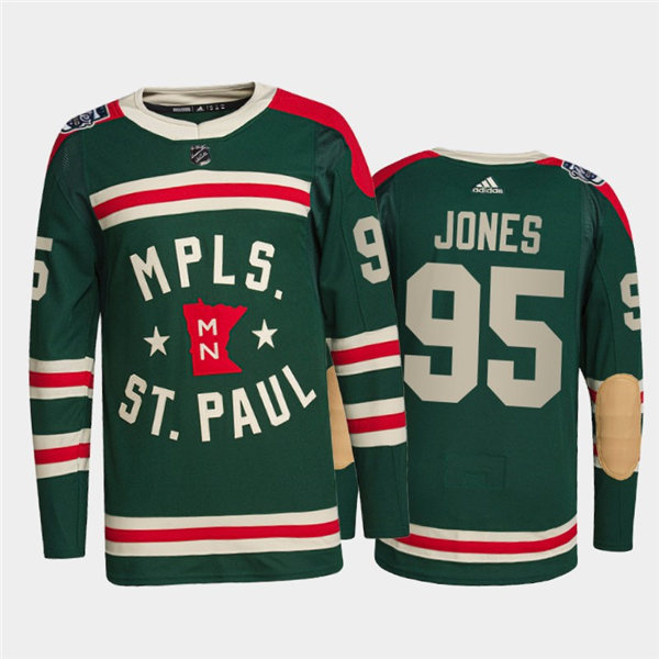 Mens Minnesota Wild #95 Hunter Jones Adidas Green 2022 Winter Classic State of Hockey Jersey Stitched
