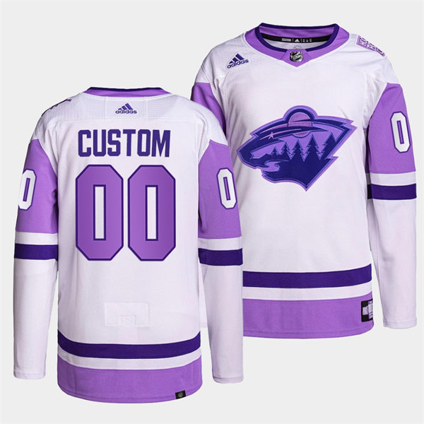Mens Minnesota Wild Custom 2021-22 White Purple Hockey Fights Cancer Primegreen Jersey Stitched