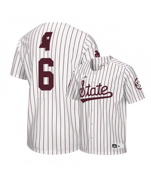 Mens Mississippi State Bulldogs # 6 Kamren James 2018 White Pinstripe State Adidas College Baseball Game Jersey