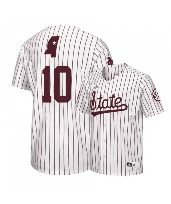 Mens Mississippi State Bulldogs #10 Josh Hatcher 2018 White Pinstripe State Adidas College Baseball Game Jersey