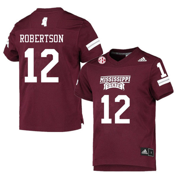 Mens Mississippi State Bulldogs #12 Sawyer Robertson adidas Maroon College Football Game Jersey