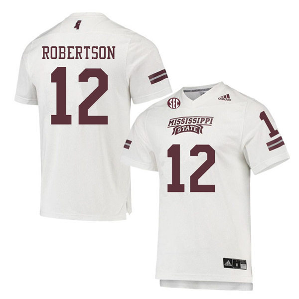 Mens Mississippi State Bulldogs #12 Sawyer Robertson adidas White College Football Game Jersey
