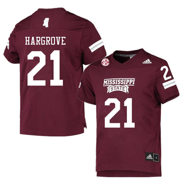 Mens Mississippi State Bulldogs #21 Ketravion Hargrove adidas Maroon College Football Game Jersey
