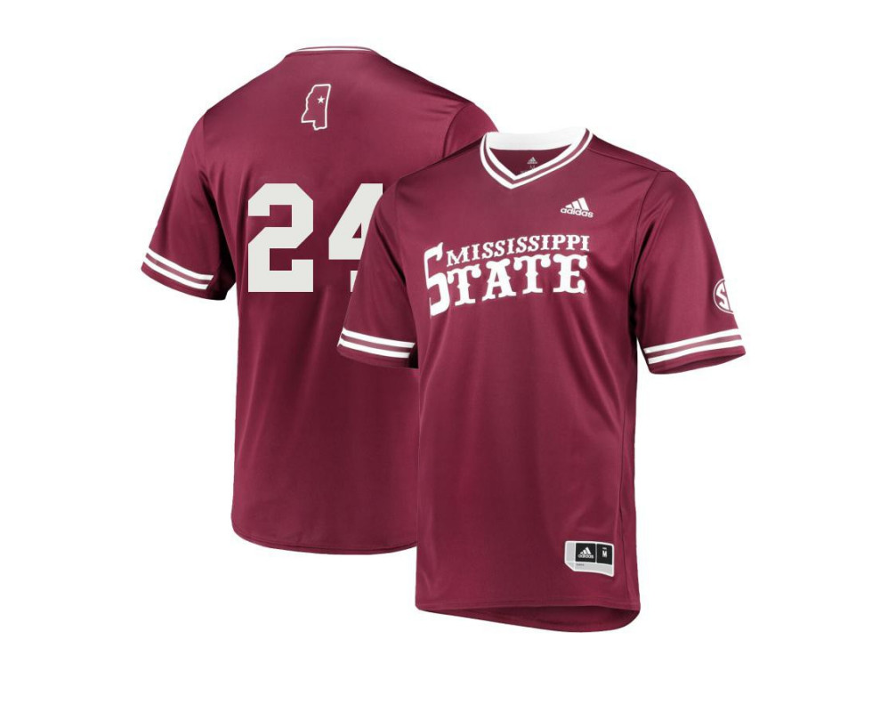 Mens Mississippi State Bulldogs #24 Will Bednar Maroon Adidas Pullover College Baseball Game Jersey