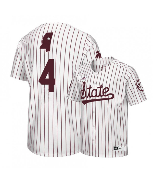 Mens Mississippi State Bulldogs #4 Rowdey Jordan 2018 White Pinstripe State Adidas College Baseball Game Jersey