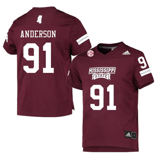 Mens Mississippi State Bulldogs #91 Deonte Anderson adidas Maroon College Football Game Jersey