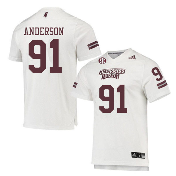 Mens Mississippi State Bulldogs #91 Deonte Anderson adidas White College Football Game Jersey