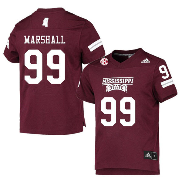 Mens Mississippi State Bulldogs #99 Tre'von Marshall adidas Maroon College Football Game Jersey