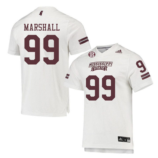 Mens Mississippi State Bulldogs #99 Tre'von Marshall adidas White College Football Game Jersey