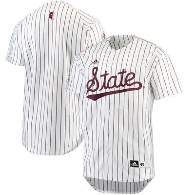 Mens Mississippi State Bulldogs Blank 2018 White Pinstripe State Adidas College Baseball Team Jersey