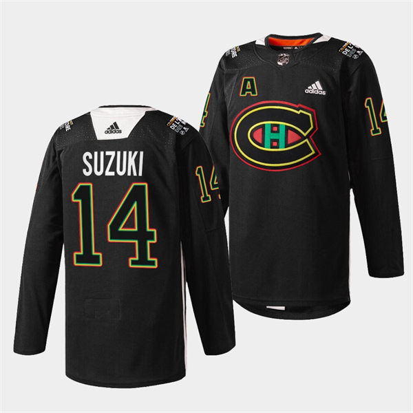 Mens Montreal Canadiens #14 Nick Suzuki Black History Night Jersey Stitched