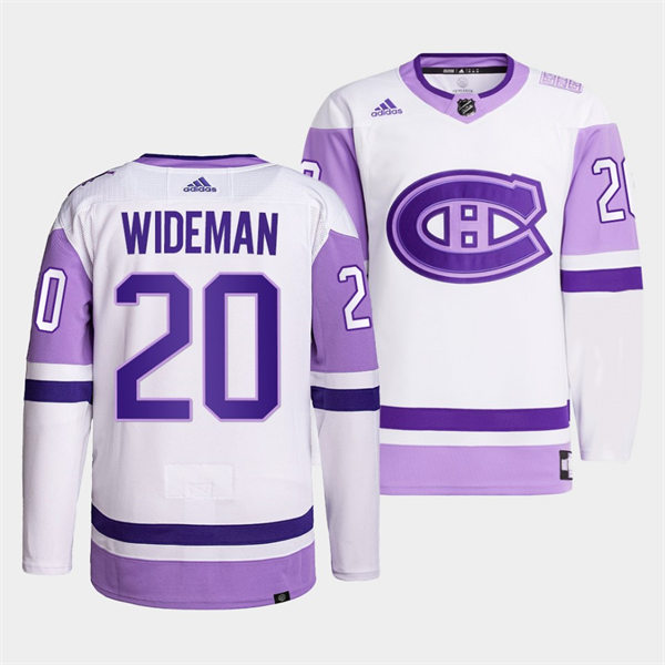 Mens Montreal Canadiens #20 Chris Wideman 2021-22 White Purple Hockey Fights Cancer Primegreen Jersey Stitched