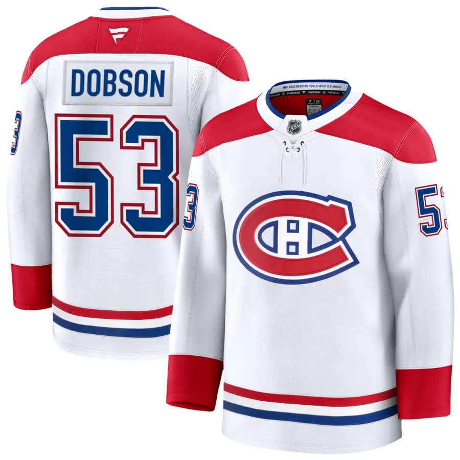 Mens Montreal Canadiens #53 Noah Dobson Fanatics White Away Jersey