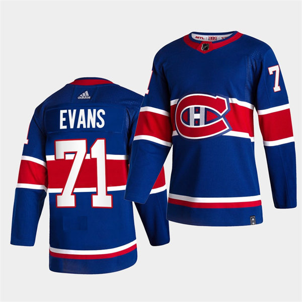 Mens Montreal Canadiens #71 Jake Evans Adidas Blue 2021 Season Reverse Retro Jersey Stitched
