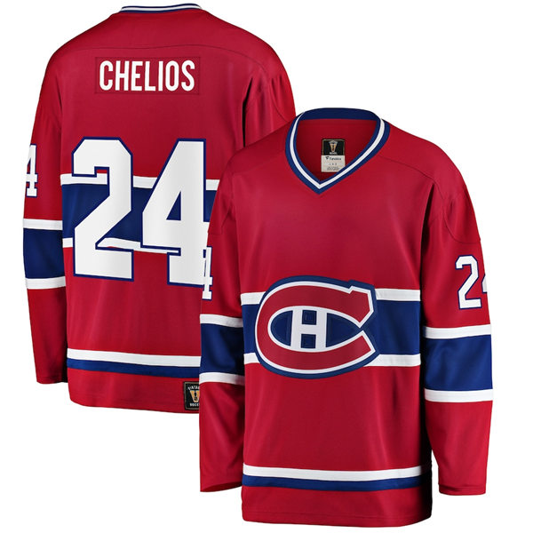 Mens Montreal Canadiens Retired Player #24 Chris Chelios Red CCM Throwback Jersey Stitched
