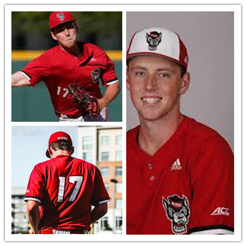 Mens NC State Wolfpack #17 Sam Highfill Adidas Red Pullover with Team Logo Baseball Jersey