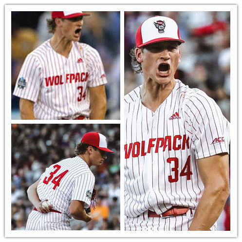 Mens NC State Wolfpack #34 Evan Justice Adidas 2021 White Pinstripe College Baseball Game Jersey