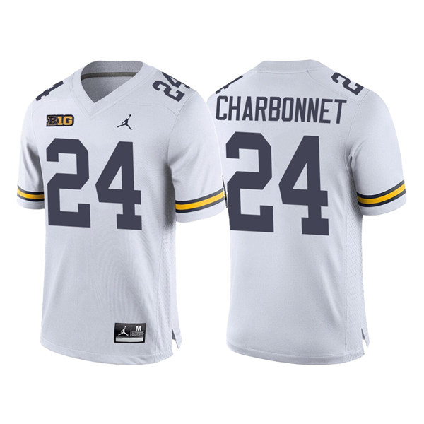 Mens NCAA Michigan Wolverines #24 Zach Charbonnet Brand Jordan White Stitched College Football Jersey