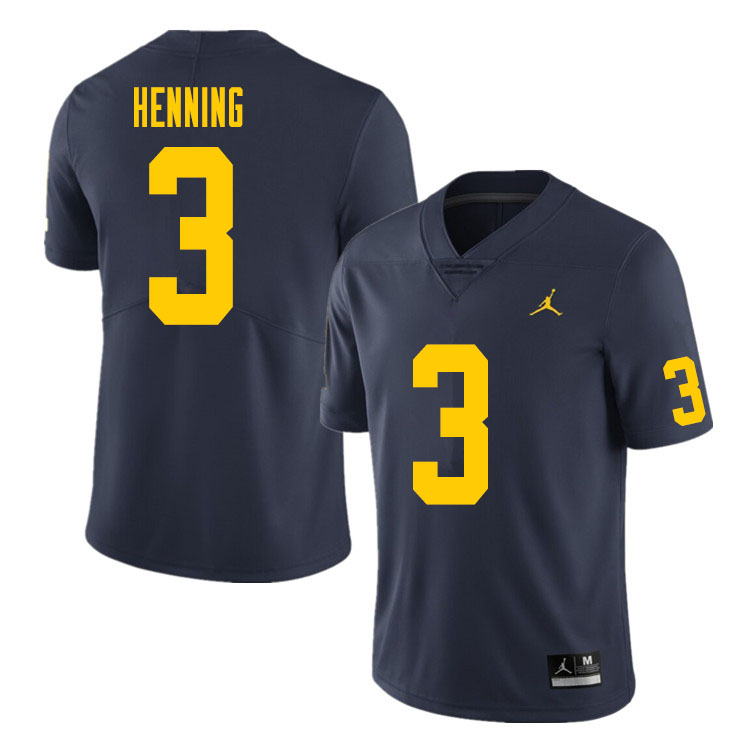 Mens NCAA Michigan Wolverines #3 A.J. Henning Brand Jordan Navy Stitched College Football Jersey