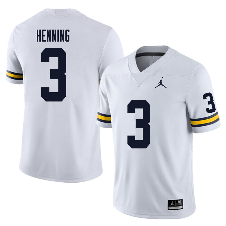 Mens NCAA Michigan Wolverines #3 A.J. Henning Brand Jordan White Stitched College Football Jersey