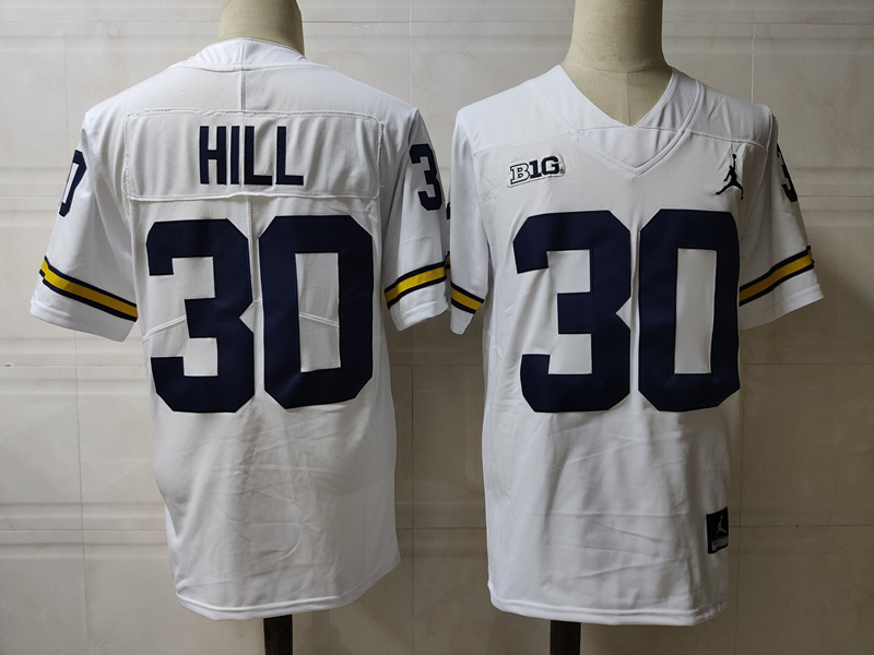 Mens NCAA Michigan Wolverines #30 Daxton Hill Brand Jordan White Stitched College Football Jerse