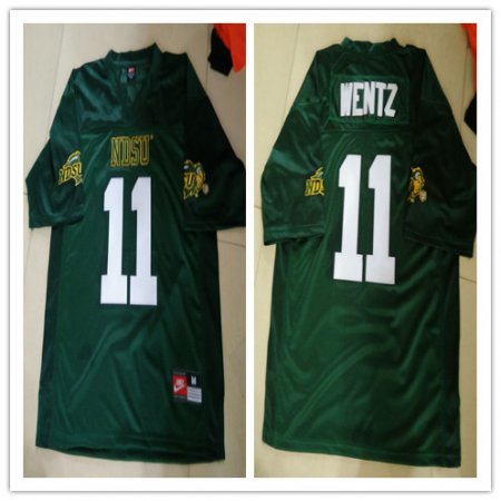 Mens NDSU Bison #11 Carson Wentz Green Football Jersey Custom Any Name And Number Embroidery Logos S-3XL