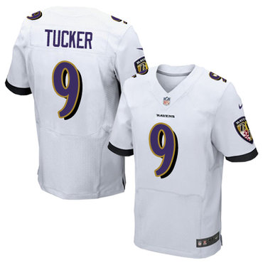Mens NFL Baltimore Ravens #9 Justin Tucker White Jerseys (Elite)