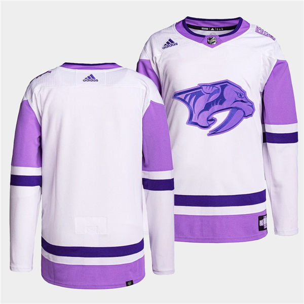 Mens Nashville Predators Blank White Purple Hockey Fights Cancer Primegreen Jersey Stitched