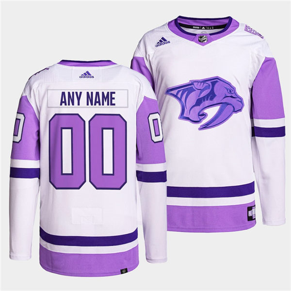 Mens Nashville Predators Custom White Purple Hockey Fights Cancer Jersey Stitched