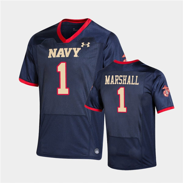 Mens Navy Midshipmen #1 John Marshall Under Armour Navy USMC Special Game Football Jersey