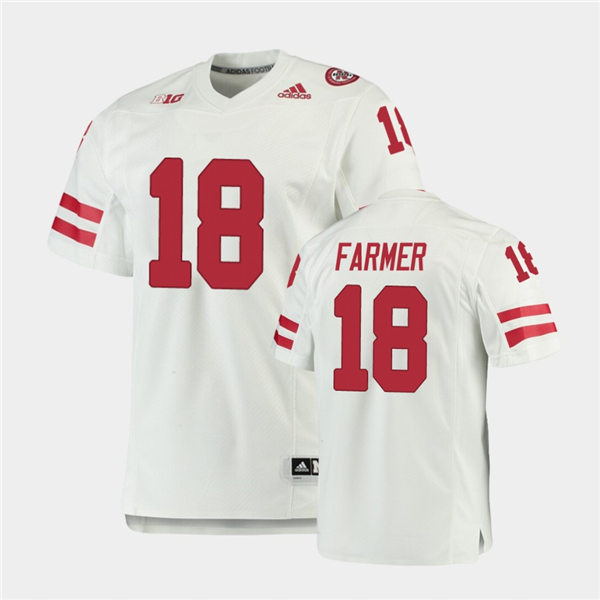 Mens Nebraska Cornhuskers #18 Myles Farmer adidas Awasy White College Football Game Jersey
