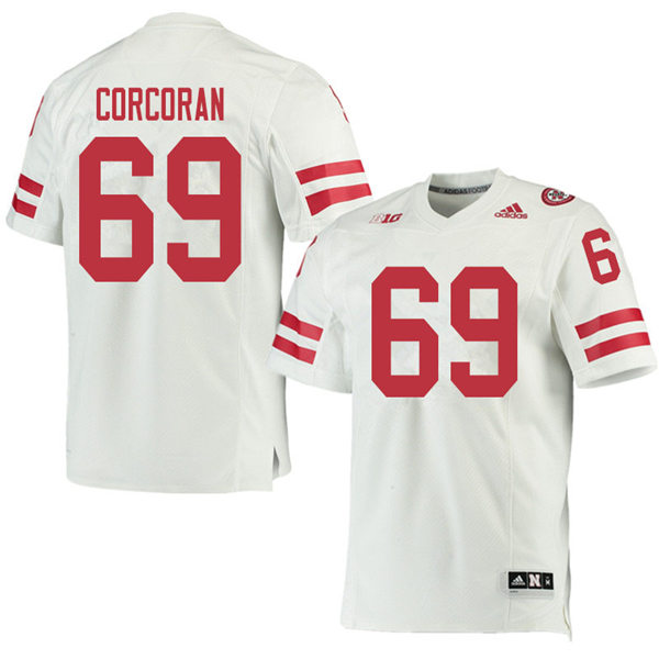 Mens Nebraska Cornhuskers #69 Turner Corcoran adidas Awasy White College Football Game Jersey