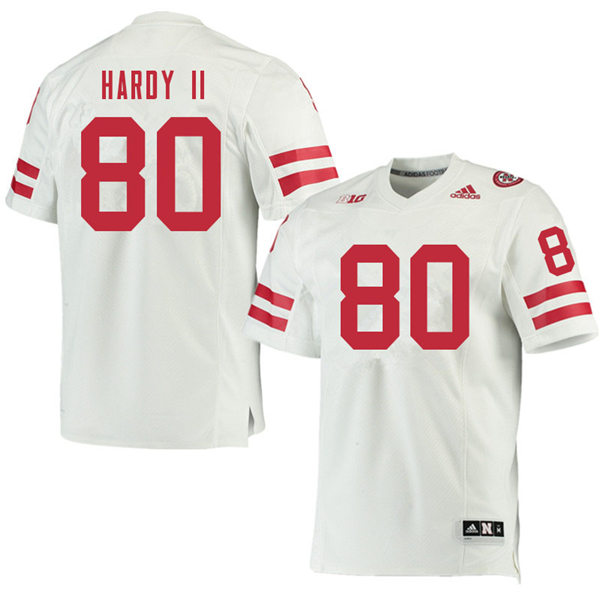 Mens Nebraska Cornhuskers #80 Shawn Hardy II adidas Awasy White College Football Game Jersey