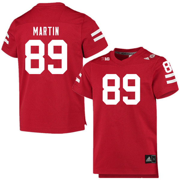 Mens Nebraska Cornhuskers #89 Oliver Martin adidas Home Scarlet College Football Game Jersey
