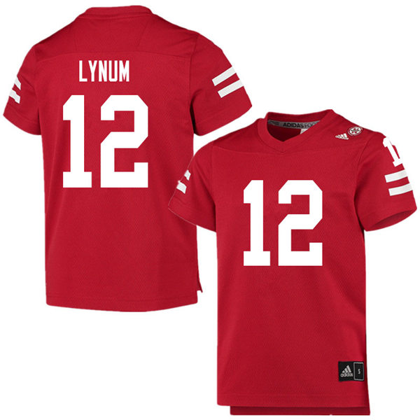 Mens Nebraska Huskers #12 Tamon Lynum adidas Home Scarlet College Football Game Jersey