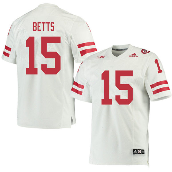 Mens Nebraska Huskers #15 Zavier Betts adidas Awasy White College Football Game Jersey