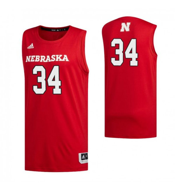 Mens Nebraska Huskers #34 Thorir Thorbjarnarson 2020 Scarlet Adidas College Basketball Game Jersey