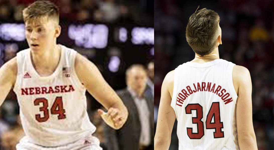 Mens Nebraska Huskers #34 Thorir Thorbjarnarson Full White Adidas College Basketball Game Jersey