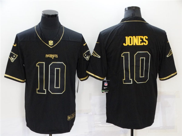 Mens New England Patriots #10 Mac Jones Nike Black Golden Edition Vapor Limited Jersey