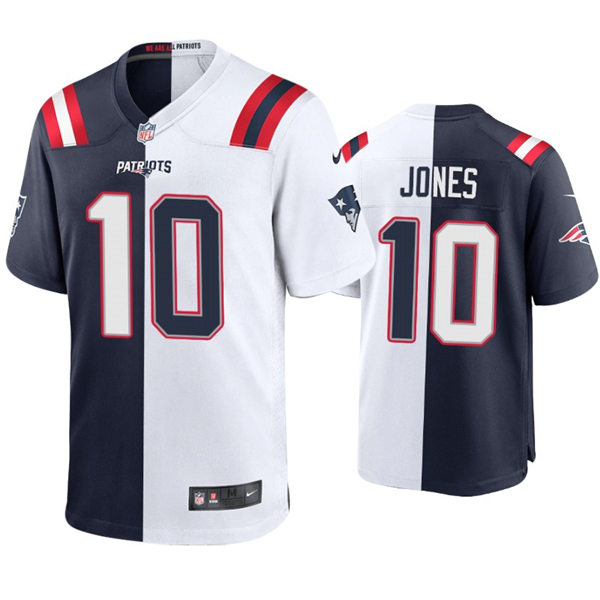 Mens New England Patriots #10 Mac Jones Nike Navy White Split Two-Tone Jersey